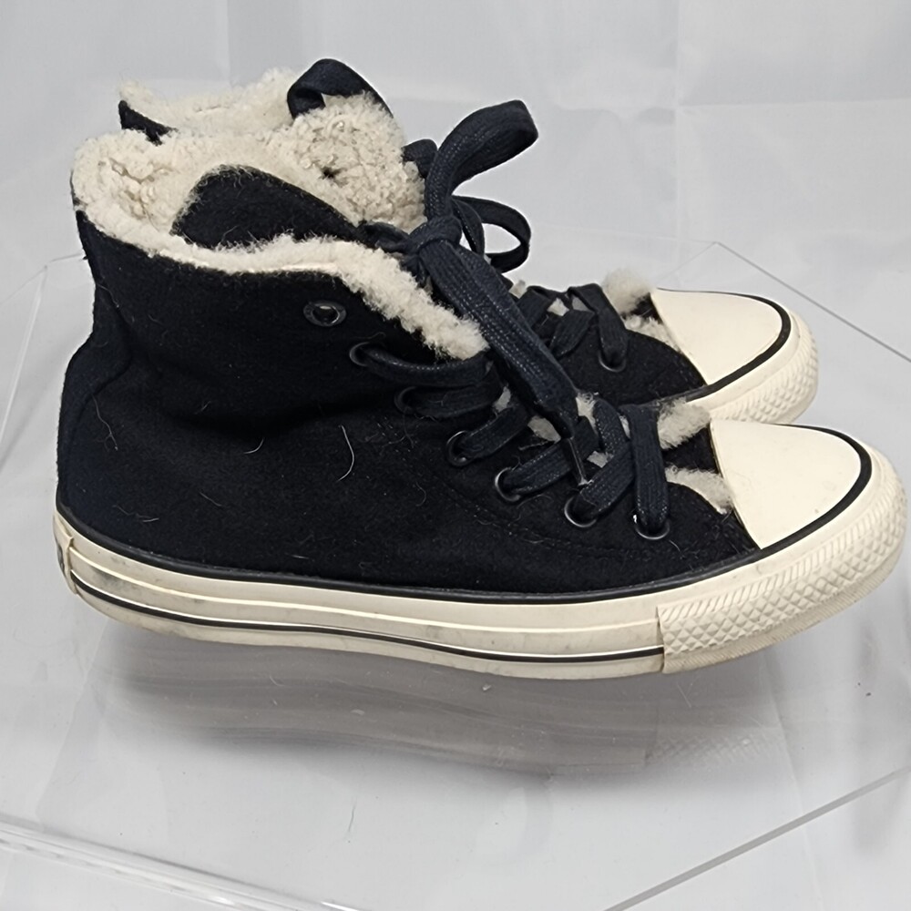 Converse All Star Chuck Taylor High Top Women 7 Wool/Faux Fur Sherpa Line Black - Picture 6 of 11